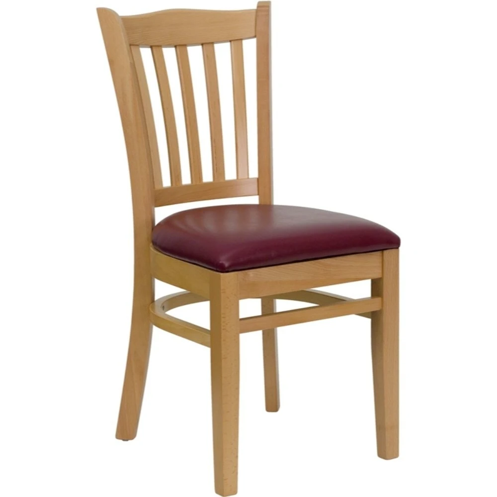 Wood Restaurant Chair Burgundy, Natural