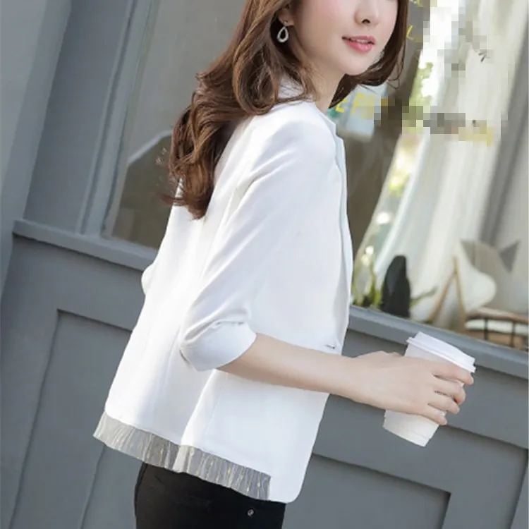 Woman 2018 Spring Summer 3 Quarter Sleeve Linen Suit Office Lady Jacket Patchwork Tassel Ol Blazer