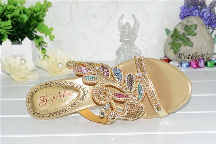 2016 Summer New Golden Korean Style Fashion Luxury Sandals Diamond Elegant Thick High Heel Sandal Shoes Women Slippers-10
