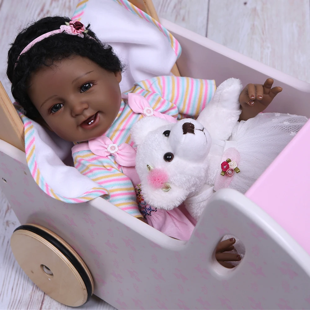 Черная кожа силиконовая ткань Reborn Baby Doll локоны для новорожденных мягкие куклы Bebe