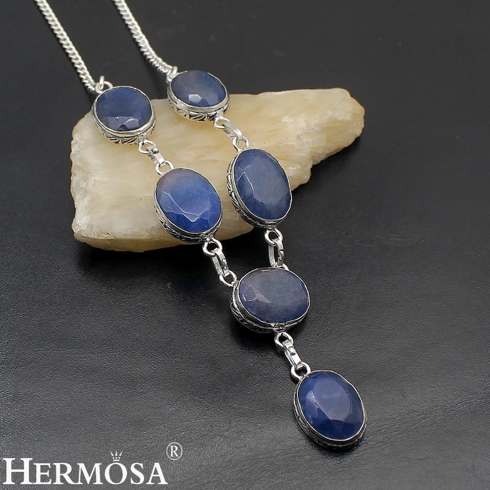 

HERMOSA Jewelry Unique Fashion LAPIS LAZULI 925 Sterling Silver Women Necklace 19 inches LM027
