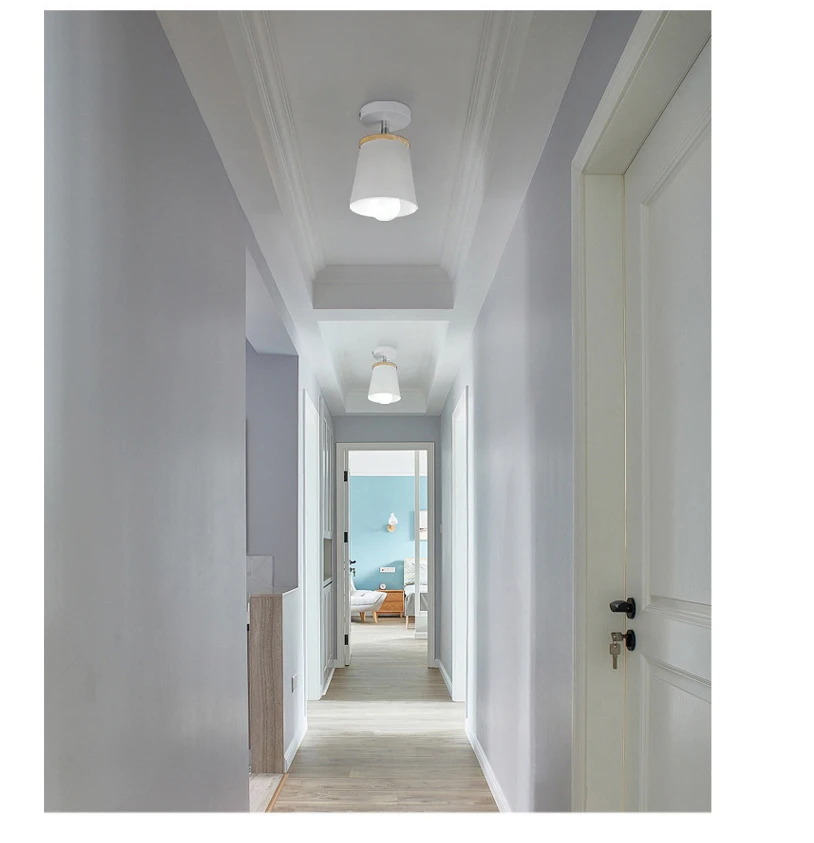 Modern Led Ceiling Light Fixture Iron Lampshade With Wood Adjustable Angle Nordic Indoor Hanging Lamp Corridor Aisel E27 White