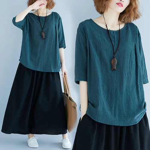 

Cotton And Linen Women T Shirt Artistic Mori Girl Brief Women Tops Loose Womens T-shirt Women