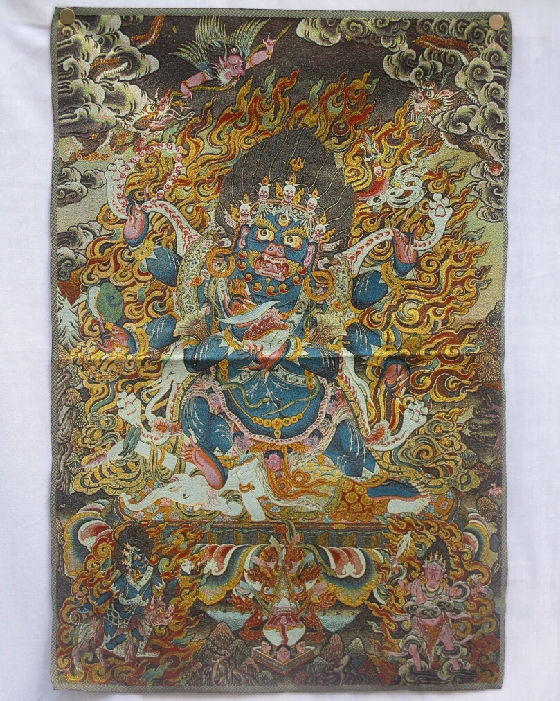 

Collectible Traditional Tibetan Buddhism Thangka of Mahakal paintings ,Big size Buddhism silk brocade painting p002544