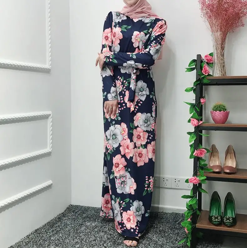 Vestidos Ramadan кафтан абайя, арабское мусульманское длинное платье для девочки Caftan Elbise Hijab Eid платья Qatar Robe Femme Musulmane Longue - Цвет: Dark blue dress