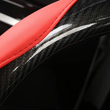 

Carbon Fiber Black+Red 38cm Steering Wheel Cover Antiskid Splicing Trim Exterior Replacement For Car Useful Parts