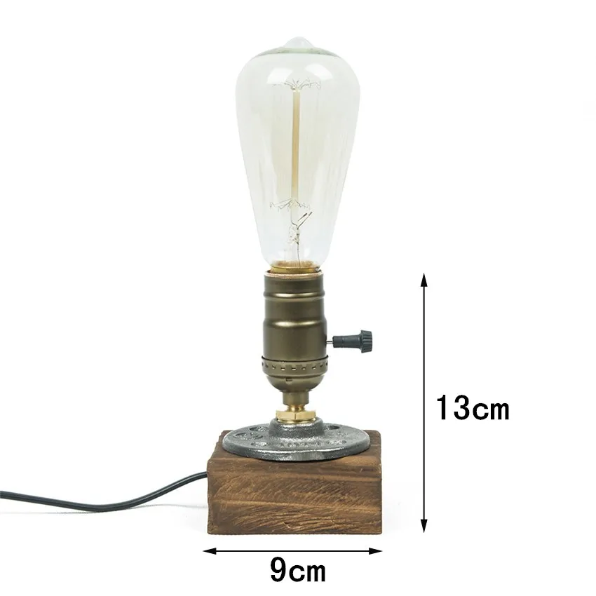 Промышленная Винтажная настольная лампа Эдисона с деревянным основанием, цоколь E27 Настольный светильник домашний декор Лофт настольная лампа