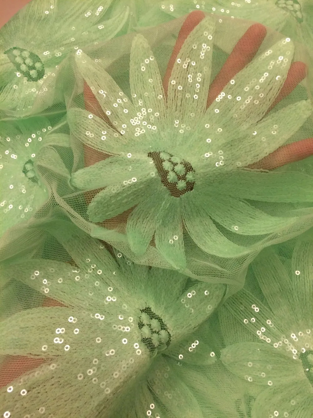 

CGL-80901 shining Sequins French Net Lace in apple green color African tulle wedding lace Fabric