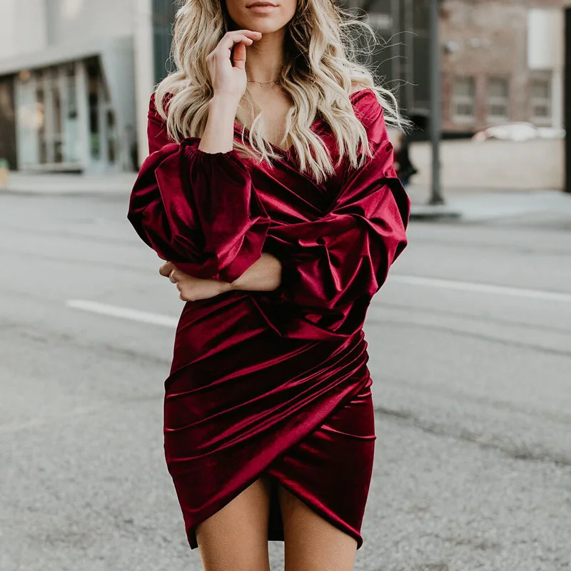 Albuquerque red velvet v neck bodycon mini dress for older