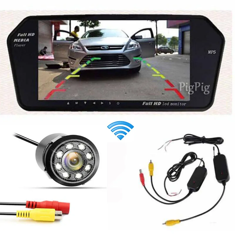 Koorinwoo, беспроводной парковочный комплект, 7 дюймов, FM дисплей, 1024*600, автомобильный монитор, Bluetooth, MP5, USB/SD слот, Автомобильная камера заднего вида, камера заднего вида - Цвет: Wireless Kit