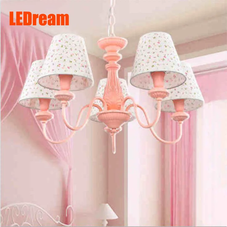 The new cute contracted droplight The princess girl children room bedroom study LED lamps and lanterns of pink cloth