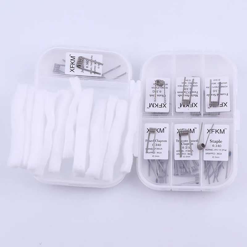 NEW XFKM 7 in 1 Prebuilt Coil Wire box 42pcs NI80 8 Core fused clapton Cotton Resistance Coil Wire for DIY RDA RTA ATOMZIER NEW XFKM 7 in 1 Prebuilt Coil Wire box 42pcs NI80 8 Core fused clapton Cotton Resistance Coil Wire for DIY RDA RTA ATOMZIER