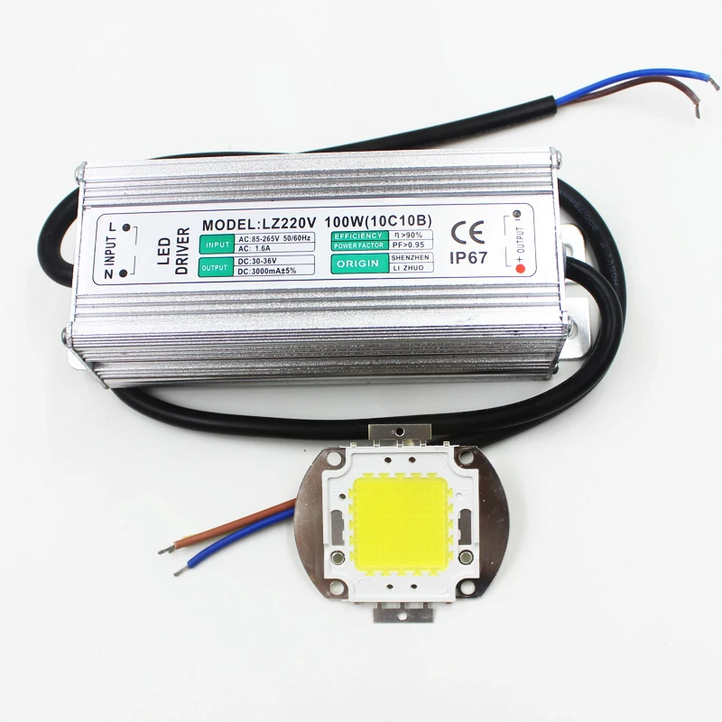 

100w High Power COB LED lamp Chips Bulb Real Full Watt with LED Driver For DIY Floodlight Spot light Lawn