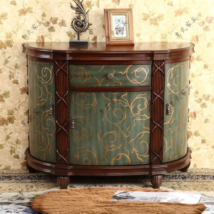 American-made old door cabinet hand-painted semi-circular hall decoration cabinet European-style light blue room American-made old door cabinet hand-painted semi-circular hall decoration cabinet European-style light blue room