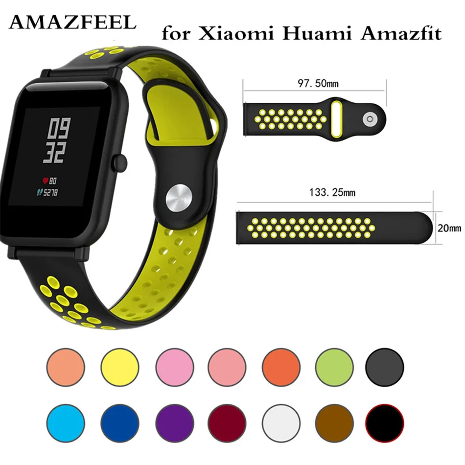 20 мм двойной цветной сменный ремешок для часов Xiaomi Huami Amazfit Bip 22 Samsung gear S3 Смарт