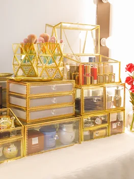 

Cosmetic storage box multi-layer European lipstick makeup brush rack household PS glass dust-proof finishing box