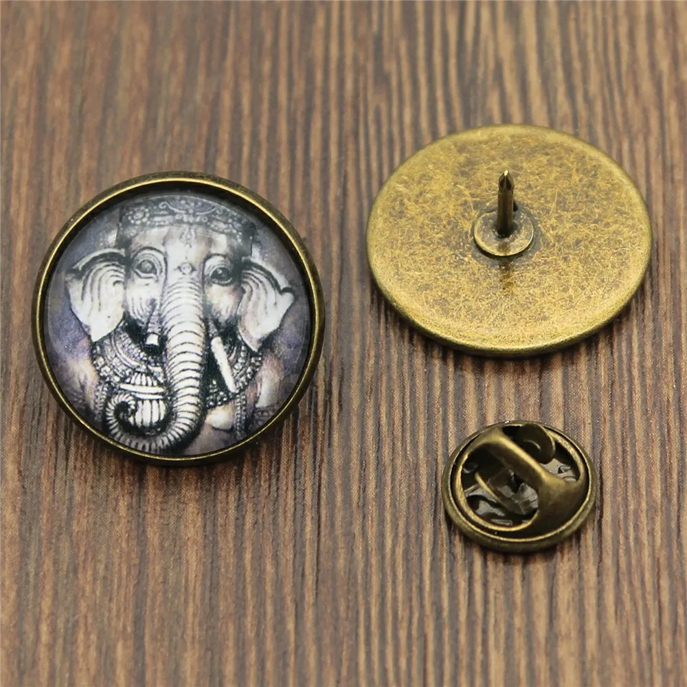 

Dropshipping 20mm Glass Cabochon Ganesha Elephant Pins Brooches Women Girls Suit Scarf Clips Accessories