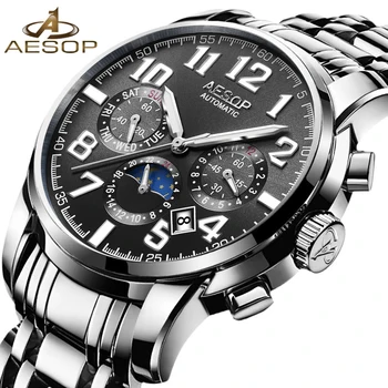 

AESOP Fashion Watch Men watches top brand luxury Male Clock Full steel hours Automatic Mechanical Sliver black Relogio Masculino