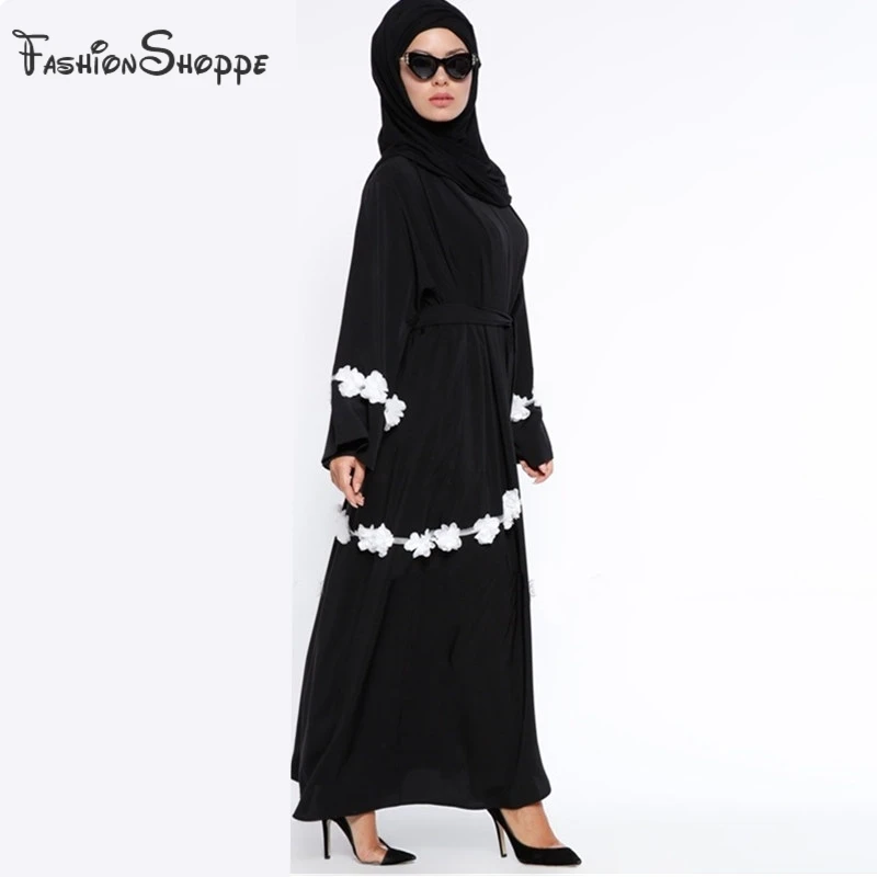 Взрослый кружевной цветок черный кардиган Исламская одежда Женская мода Дубай Абая, для мусульман абайя кимоно Молитвенное обслуживание одежда# D755