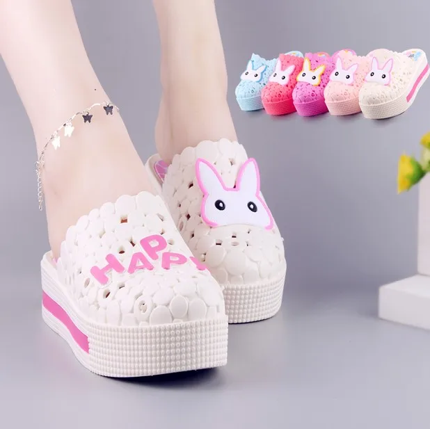 

women summer lovely slipper sandals comfort Breathable cute animal rabbit slipper 4 wedges shoes for women 4 colours