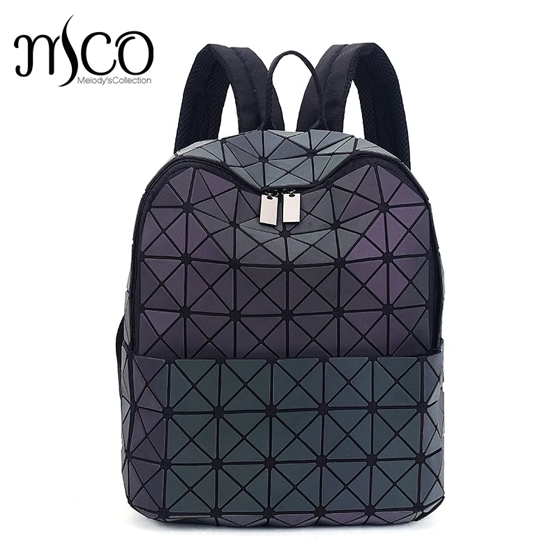2017 Japan Style Laser Holographic Women Bao Night Luminous Backpack Quilted Daypack Bag Geometry Diamond Backpacks