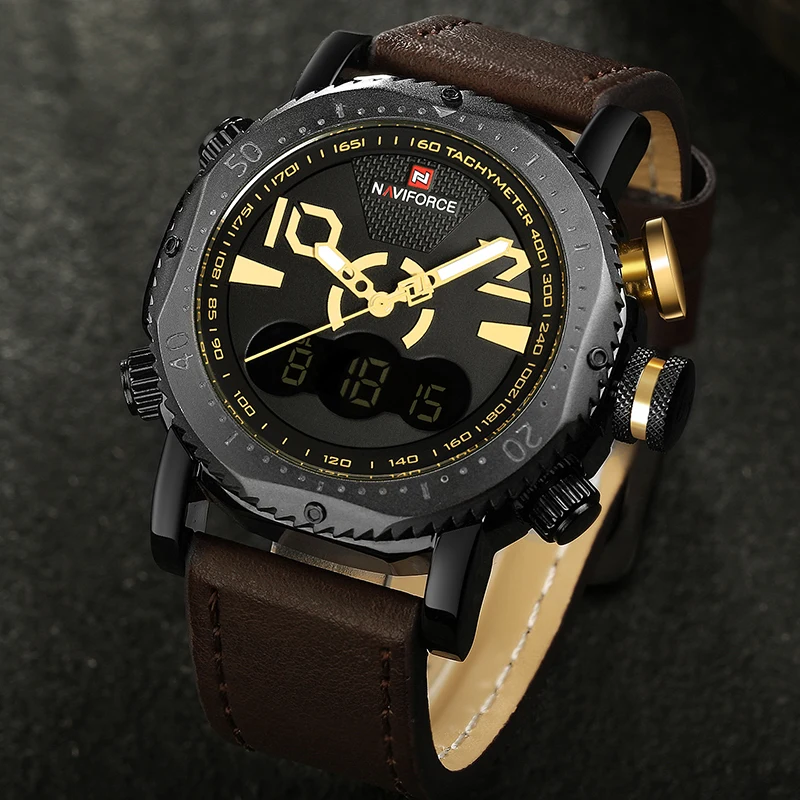 

Hot Sale Men Sports Watches Men's Digital LED Analog Quartz Dual Display Waterproof Watch Male NAVIFORCE Relogio Masculino 9094