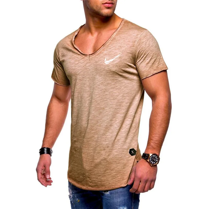 Новинка года, летняя мужская футболка, модная брендовая хлопковая Футболка с принтом логотипа, Мужская трендовая Повседневная футболка с короткими рукавами и v-образным вырезом