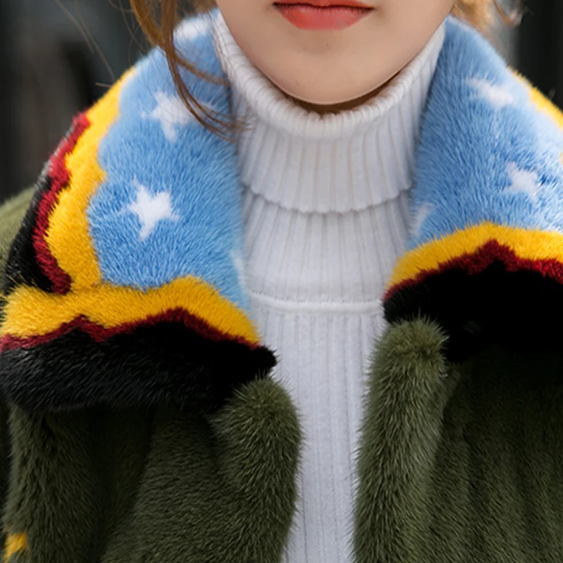 M.Y.FANSTY 2017Shaba Winter Imported Crown Velvet Mink Full Sleeve Coat Turn Down Collar Real Fur Sunflower Women's Mink Coats