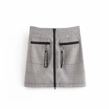 

2020 Spring New Arrival Office Skirts Womens With Zippers & Double Pockets European Style Plaid Mini Skirt Women Free Shipping