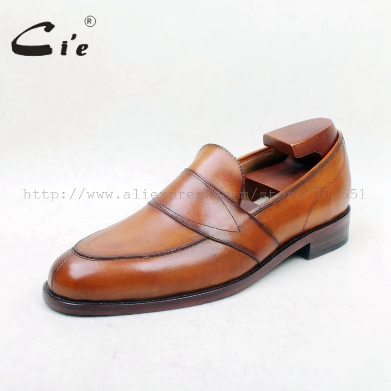 - cie Free Shipping Round Toe100 Genuine Leather Outsole Bespoke Cement Craft Handmade Brown Slipon Mens flat Shoe loafer 162