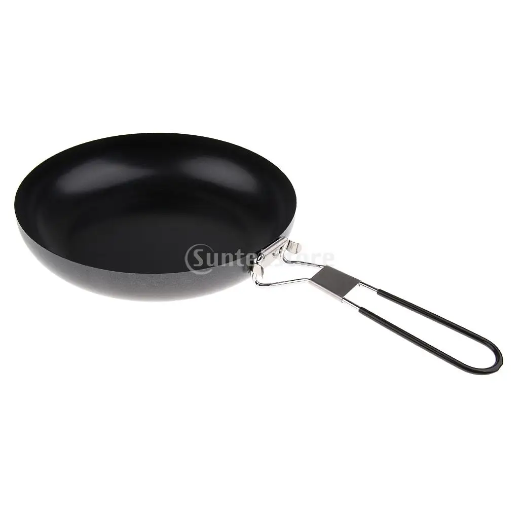 Non-stick Iron Frying Pan Outdoor Portable Camping Folding Pot Cookware with Folding Handle