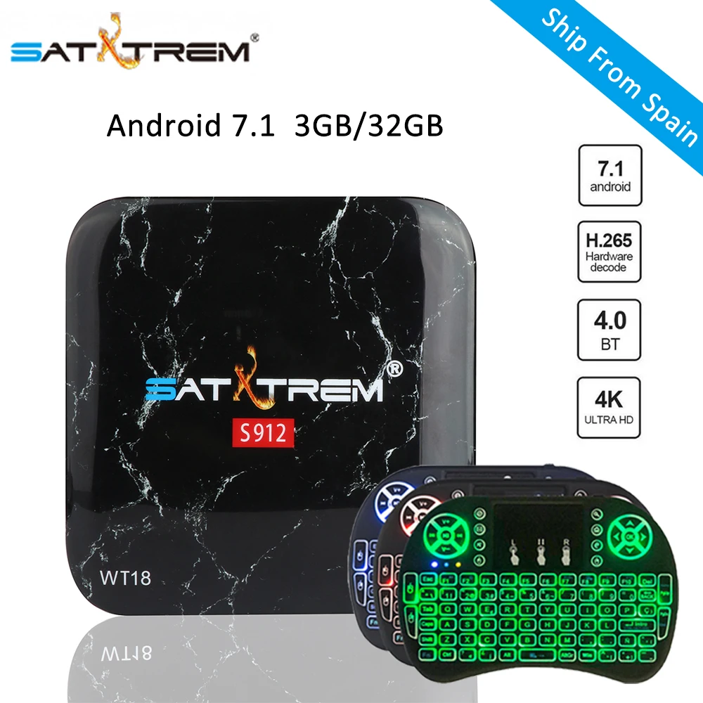 

Android Smart TV Box with Free 1 year IPTV 4K WT18 32GB Amlogic S912 HD BT4.0 2.4G/5GHz Wifi IPTV Media Player Ship From ES/RU