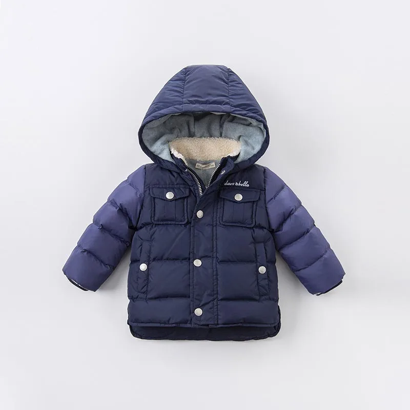 Dave bella/зимняя темно-синяя куртка-пуховик для маленьких мальчиков детское белое пуховое Стеганое пальто Детская верхняя одежда с капюшоном DB6322