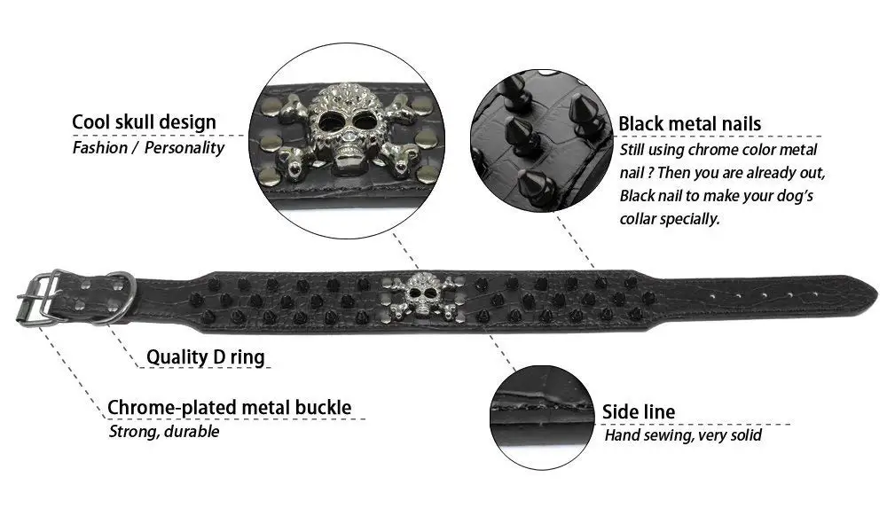 Piked кожаный ошейник-3 ряда наклепки для пули из украшенной шипами ПУ кожи Прохладный Череп Аксессуары для средних и крупных собак PC001