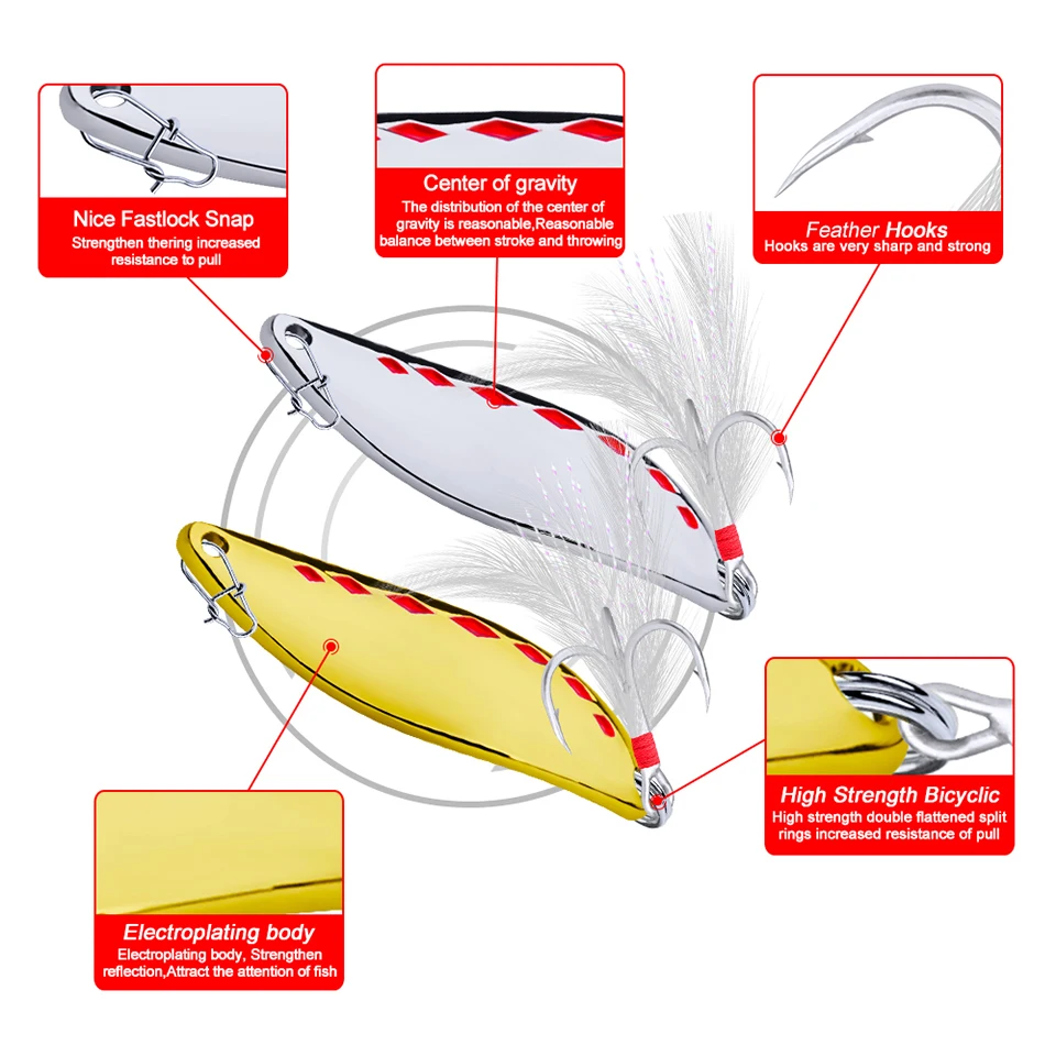 6 шт./лот ложка приманки рыболовные приманки 28g-20g-15g-10g-7g-5g металлическая рыболовная приманка серебро/золото рыболовный крючок с пером снасти