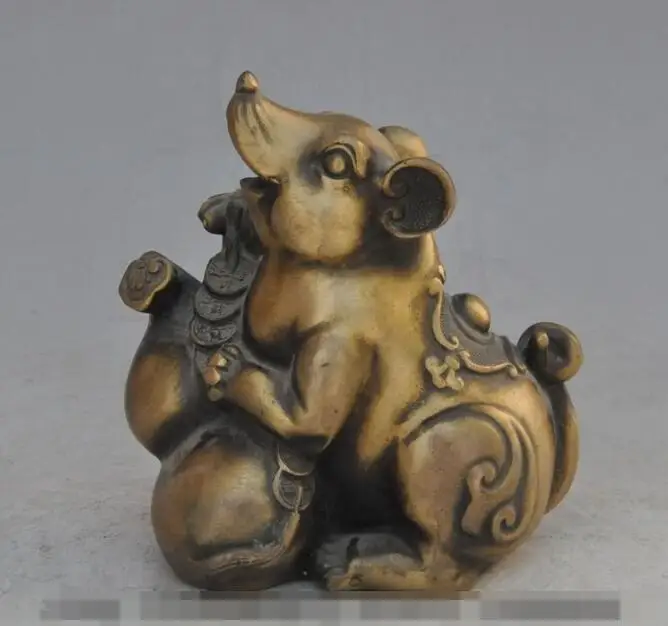 

S4961 6" chinese fengshui bronze wealth money coin mouse mice rat gourd lucky statue discount 30% (C0324)
