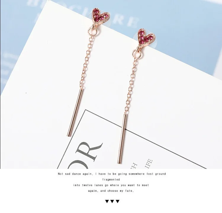 925 Love Eardrop Girl Super Fairy Temperament Simple Baitaan Earrings Small Fresh Sweet tassels Long-style Personality (8)