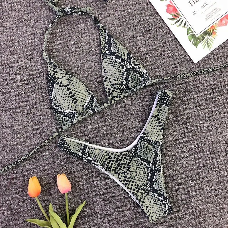 Летнее Бразильское бикини новинка 2019 купальники со змеиным принтом женский