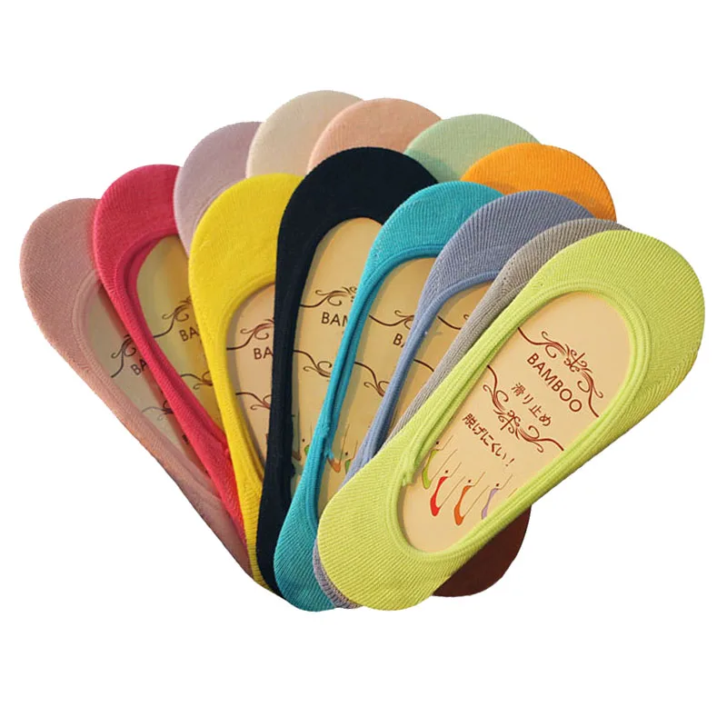 

3 Pairs Women Boat Socks Summer Candy Colorful Bamboo Fiber Non-slip Invisible Female Breathable Fashion Girls Cute Socks Meias