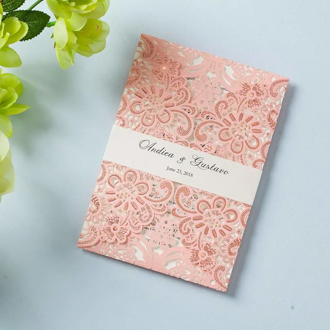  5 x 7inch 25Pcs Blush Pink Laser Cut Floral Wedding Invitations Blank Birthday Party Invitation Car - 32989525070