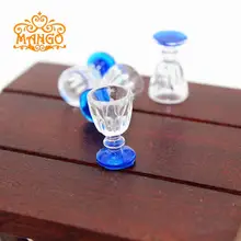 1/12 Весы кукольная Миниатюра Мебель прозрачное стекло синий фон чашки 4 шт