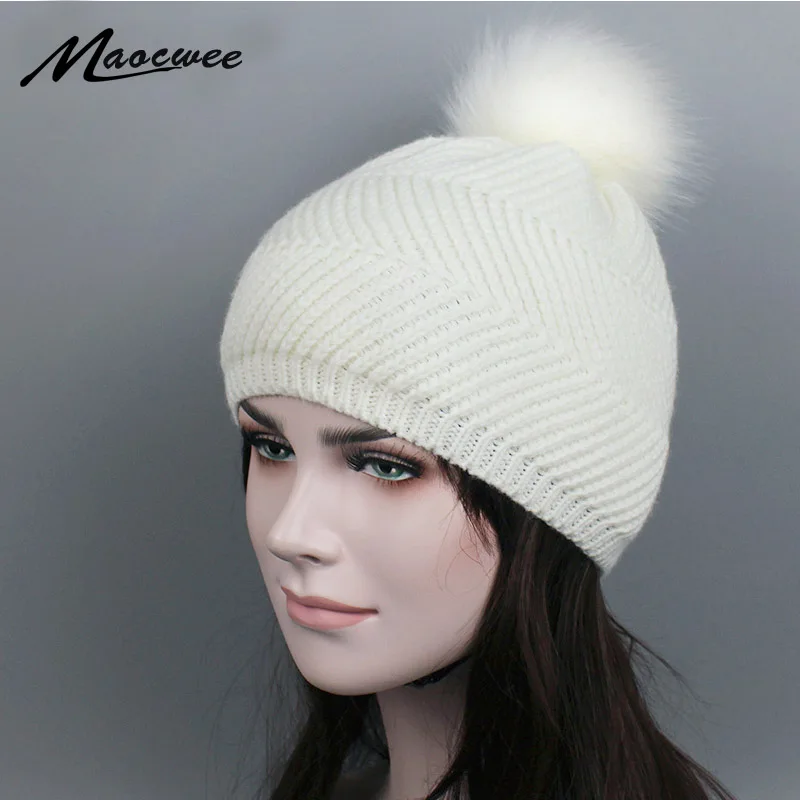 High Quality Winter Women Girl Pom Pom Hat Beanies Warm Knitted Pompom Hat for Skullies Winter