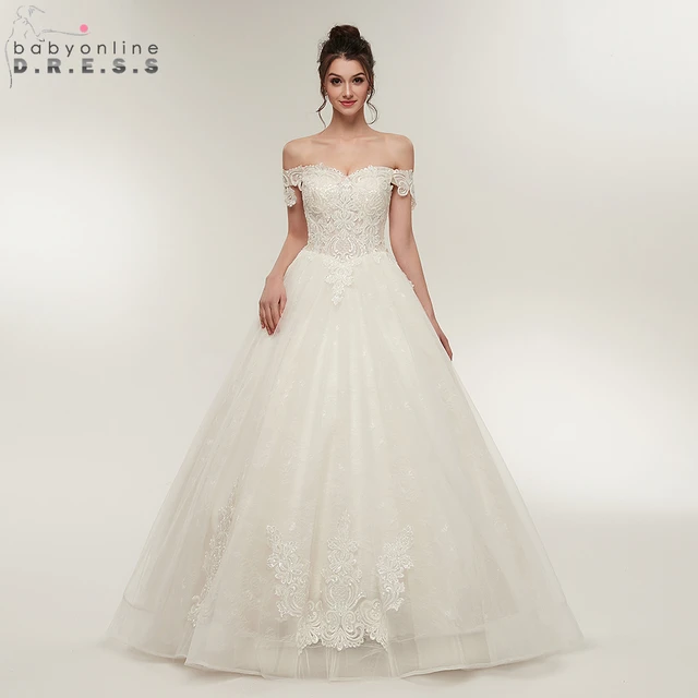 romántico hombro bola vestido boda vestidos 2019 apliques de encaje