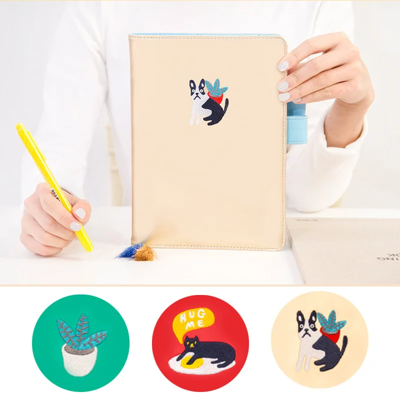 

Cute Cat And Dog Pure Color Hobonichi Style Journal Cover A6