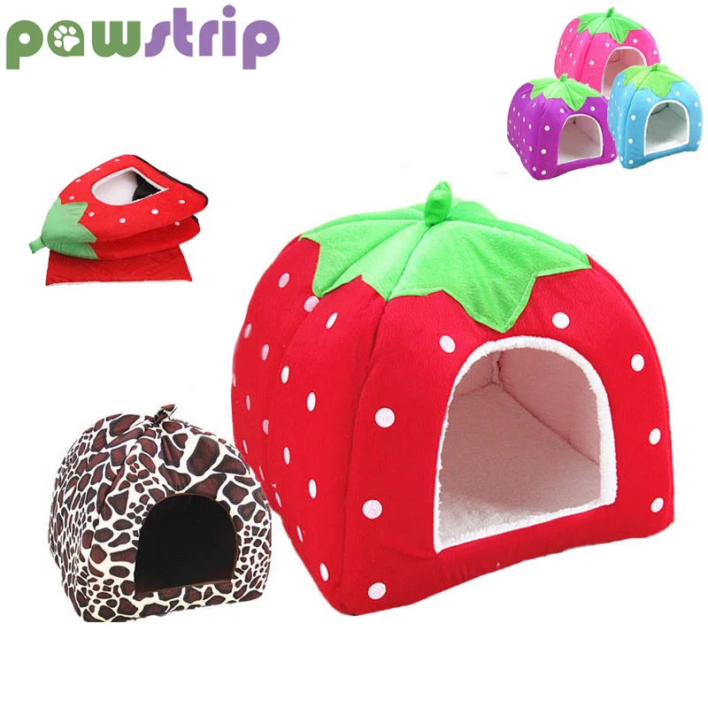 pawstrip 5 Colors Strawberry Dog Bed House Hamster Rabbit Bed Folding