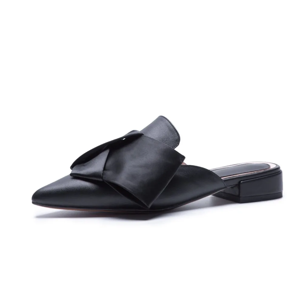 Grande Solides Papillon Peu Cuir Bas Lenkisen Mules light noeud Chaussures Profonde Sandales Noir Vache Pointu L36 Femmes Taille Pink Lacets Bout Simple Talons a75tqY