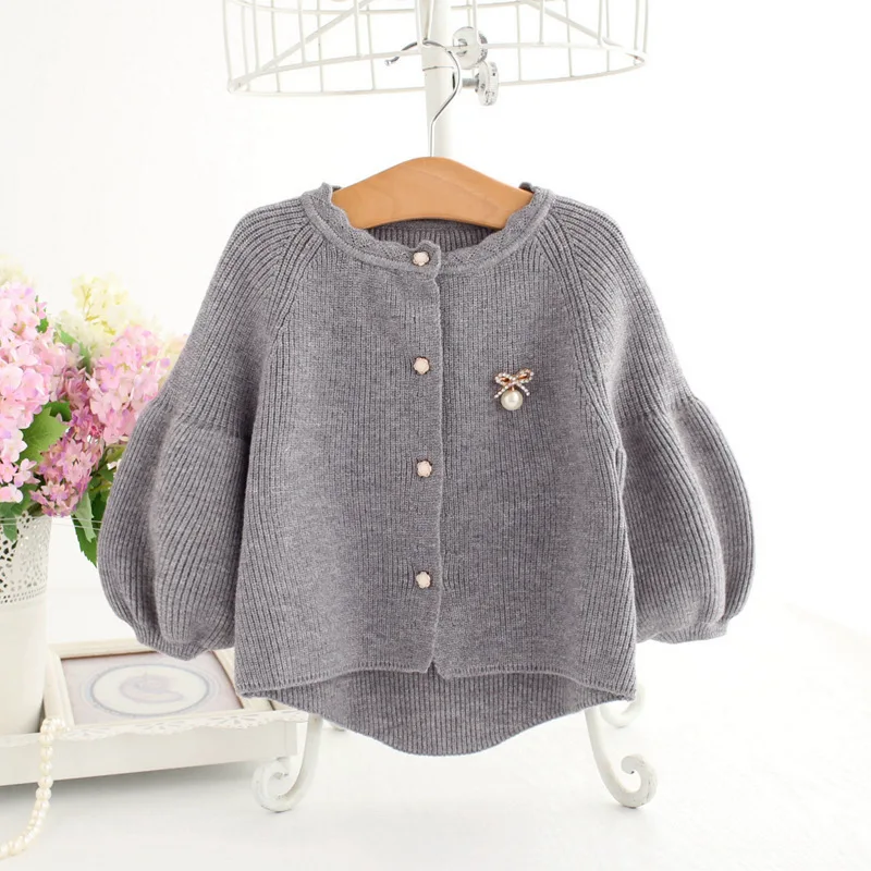 Baby Girl Sweater Children 2018 Spring Lantern Sleeve Bow Pearls Sequined Sweater Cardigan Jacket Cardigan For Girls Cardigan