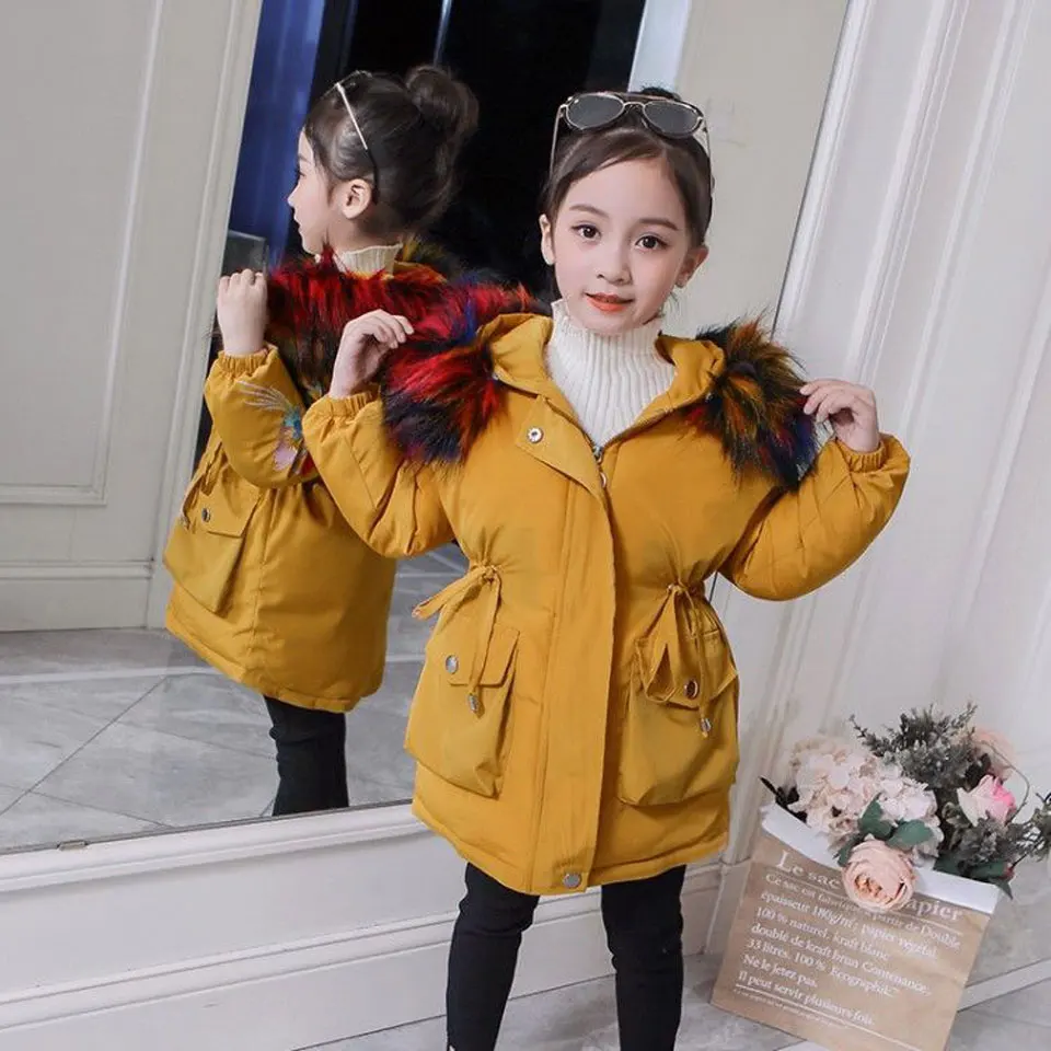 

3-10 Years Girls Down Coat Winter Kids Parka Jackets 2018 Warm Teenage Girls Coats Fur Collar Hooded Girls Outerwear