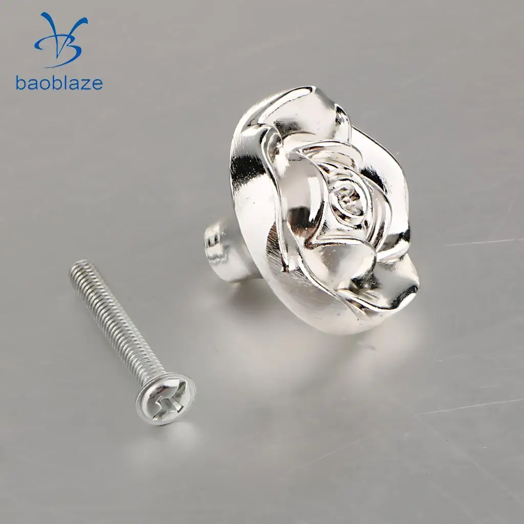 Baoblaze Elegant Flower Rose Pull Knobs Handles for Door Kitchen Dresser Cabinet Drawer Cupboard Wardrobe Door