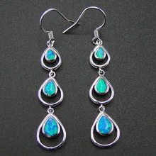 Ювелирные изделия 925 пробы Серебряные длинные висячие серьги с голубым огненным опалом для женщин
